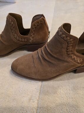 Women's Brown Suede Perforated Ankle Booties